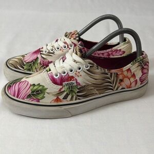 Vans Authentic Hawaiian Floral Shoes‎ Mens Size 6.5 Or Women's Sz 8 White Pink